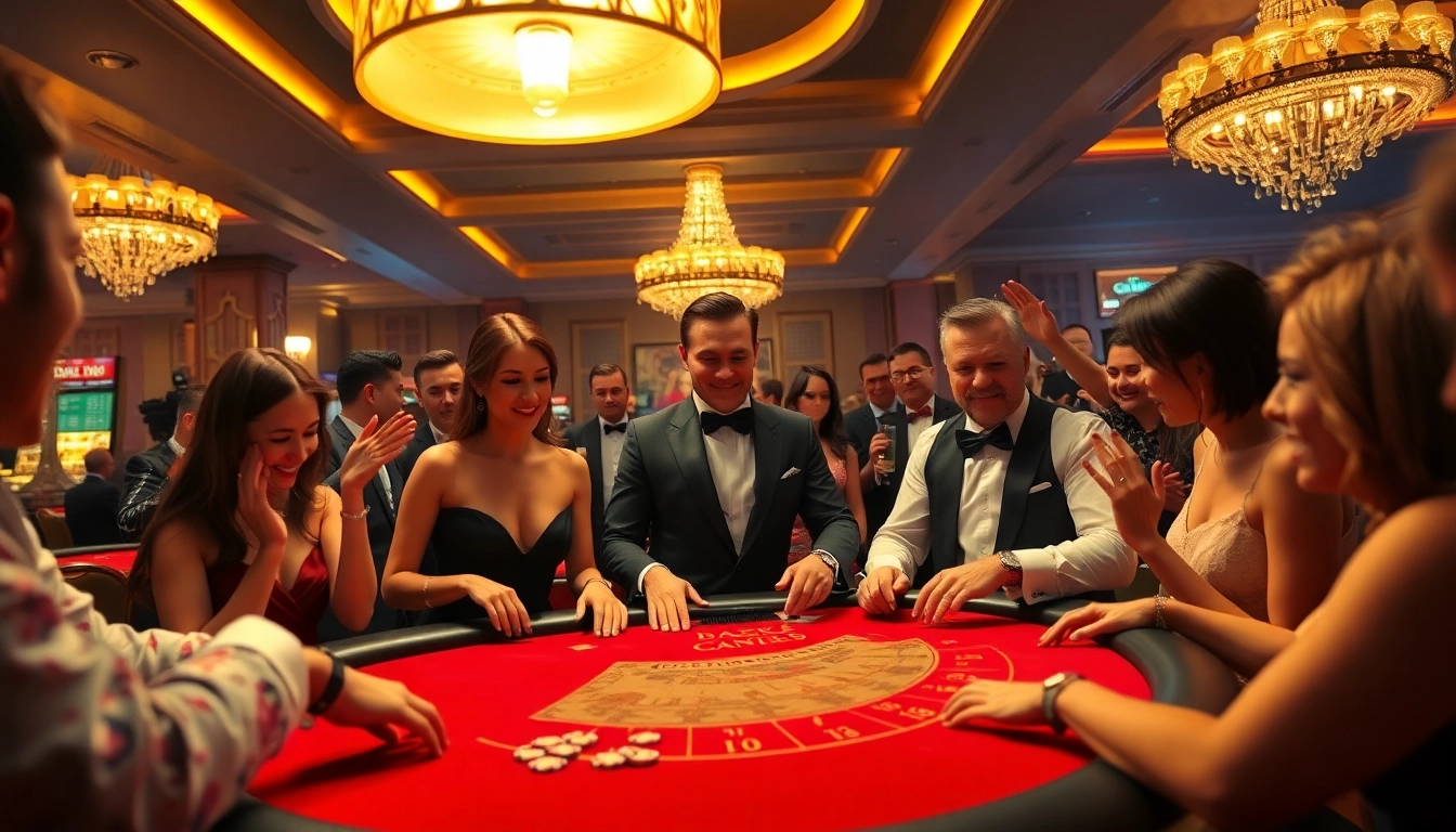 Permainan kasino mildcasino yang memikat dengan dealer dan pemain bahagia.