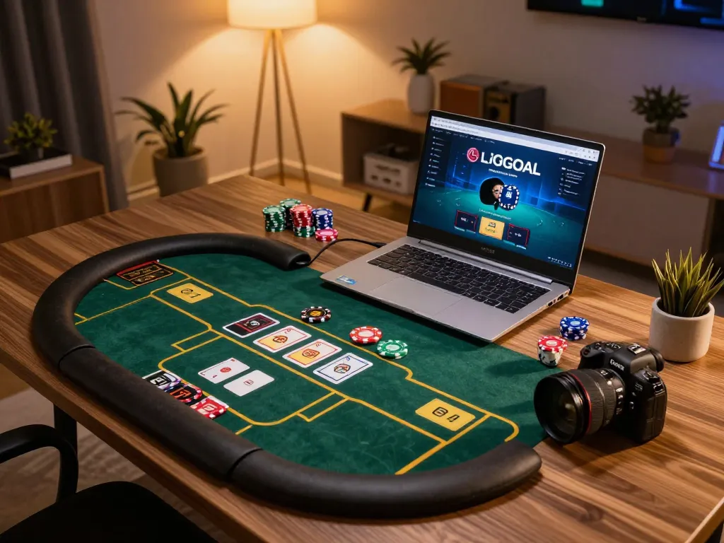 Engaging with the LGOGOAL online gaming platform on a modern laptop in a stylish home setting.