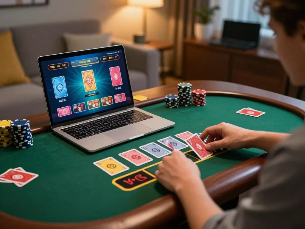 C168 players enjoying immersive live dealer games on a laptop in a cozy home setup.
