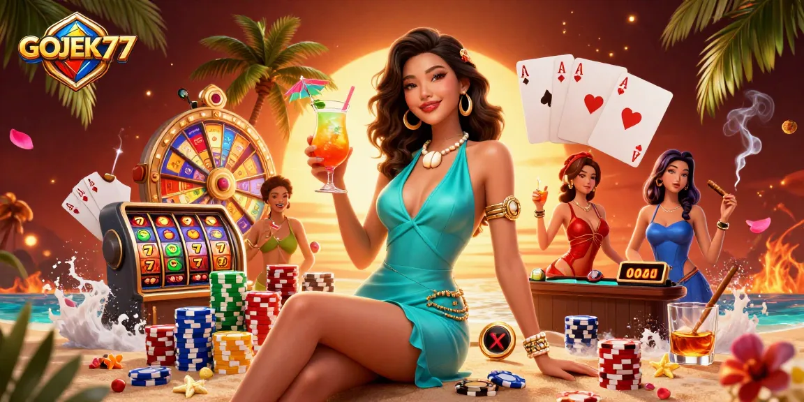 Experience excitement with GOJEK77's vibrant 3D casino scene featuring thrilling slot machines.