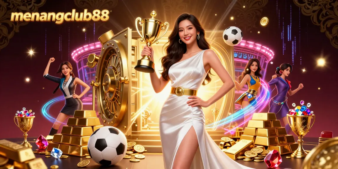 Experience thrilling sports betting excitement with menangclub88, featuring a victorious woman in dazzling luxury.