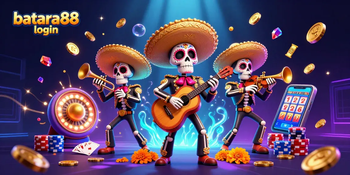 Experience the batara88 login magic with a vibrant 3D casino illustration showcasing playful characters and dynamic gaming elements.