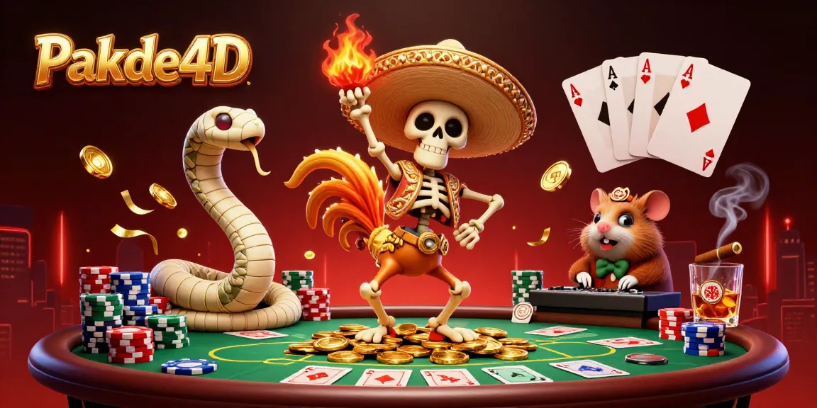 Join Pakde4D for a thrilling victory dance atop golden coins in this vibrant casino scene.