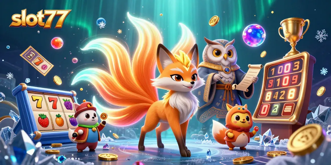 Experience big wins with slot77 in a vibrant casino-themed illustration full of excitement!