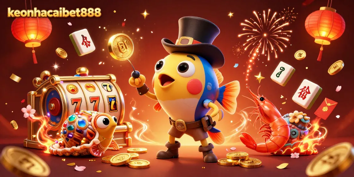 Engage in thrilling slots action with keonhacaibet888 in this vibrant 3D illustration.