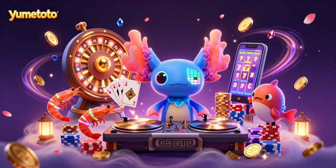Experience yumetoto's dynamic gameplay with vibrant casino elements and animated characters in this energetic illustration.