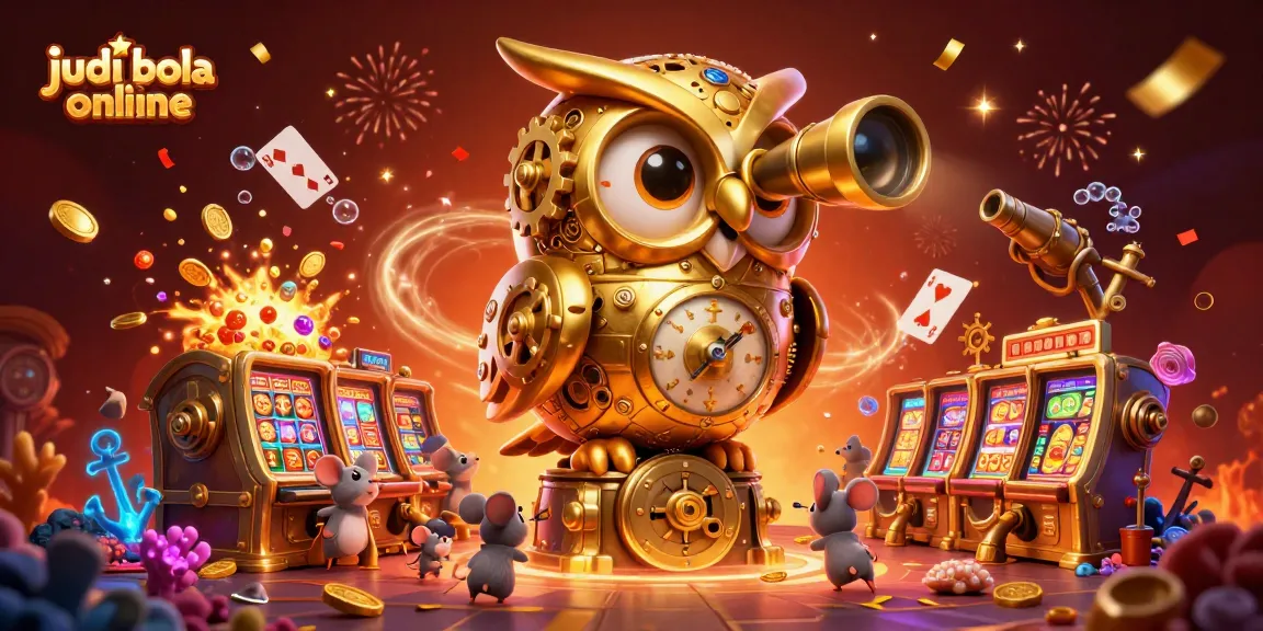 Experience judi bola online excitement with golden owl surveying a vibrant casino scene.