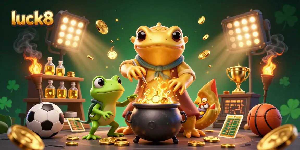 Experience the thrill of luck8 with an alchemist transforming base metals and sports elements showcasing casino excitement.