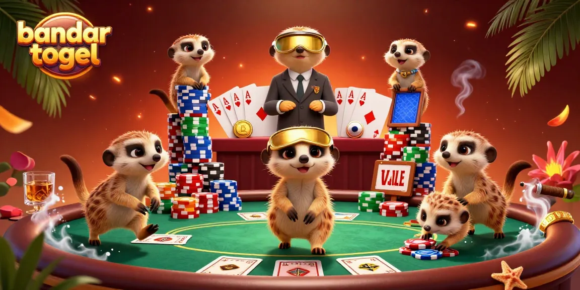 Tampilkan suasana bandar togel yang dinamis dengan karakter meerkat di kasino 3D.