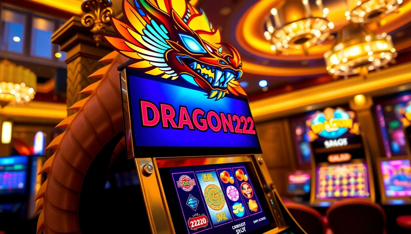 Mainkan slot bertema DRAGON22 dengan mesin yang penuh warna dan dekorasi mewah.