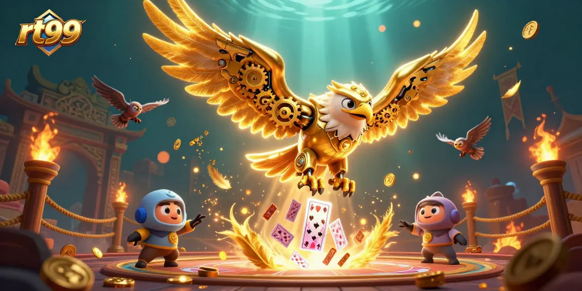 Experience thrilling dives with the rt99 eagle through holographic playing cards in a vibrant casino world.
