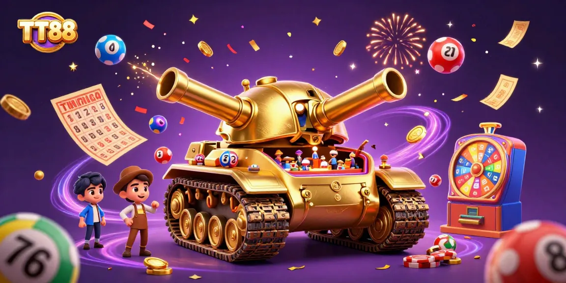 Experience vibrant casino thrill with TT88 in this dynamic 3D illustration featuring games and excitement.