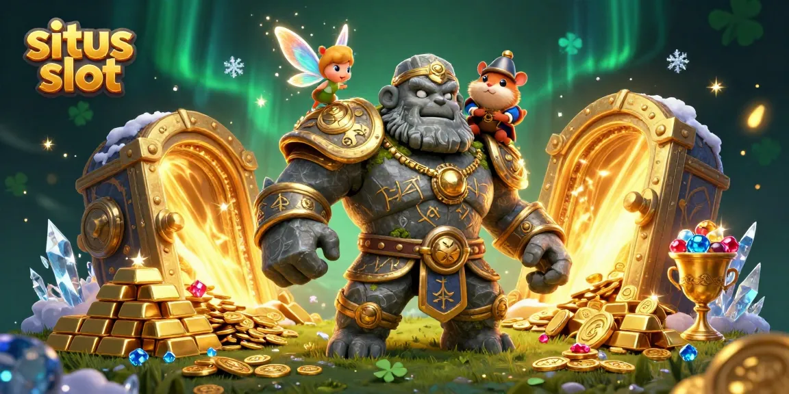 Engage with the immersive situs slot scene featuring vibrant treasure and 3D characters.