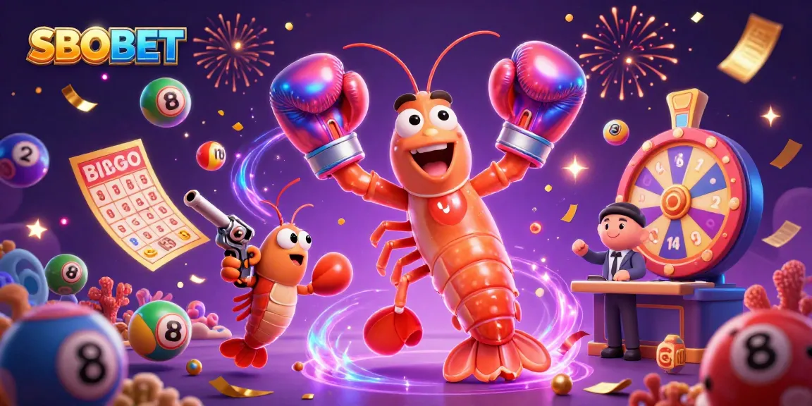 ภาพที่มี SBOBET ที่มีสัตว์ทะเลกำลังเฉลิมฉลองด้วยลูกบอลล็อตเตอรี่และเงินฝน