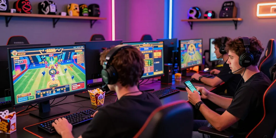 Penggemar nagahitam303 bermain slot online dengan semangat, menampilkan setup gaming modern dan interaksi seru.